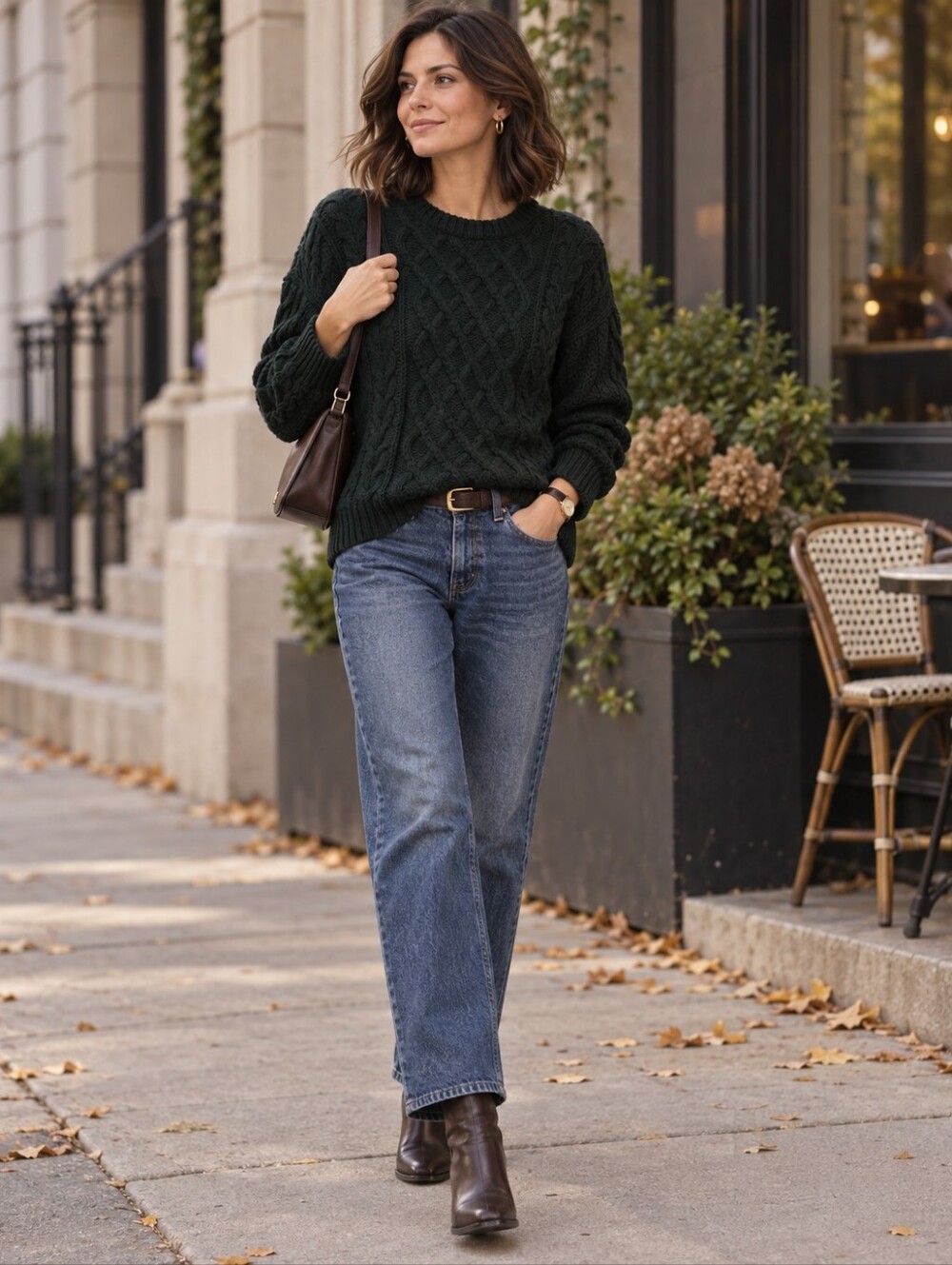 Roots Dark Green Cable Knit Crewneck Sweater Cotton Blend Medium
